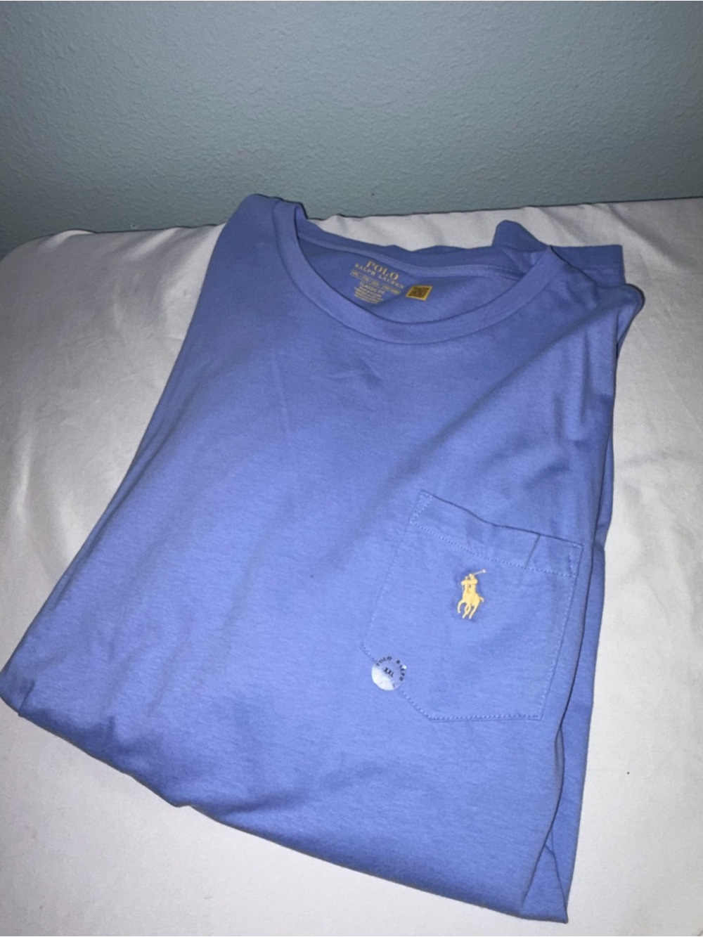 Polo by Ralph Lauren Men’s Light Purple Pocket Tee with Yellow Pony
